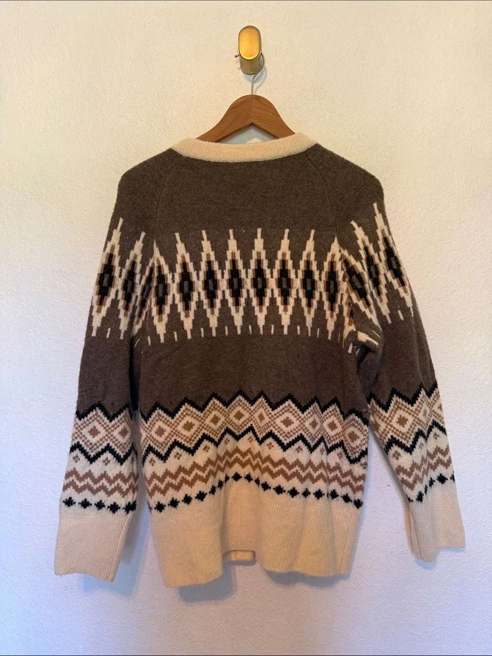 Perfect J.Crew Fair Isle Cardigan in Heather Fawn Muslin Alpaca/Wool Sweater